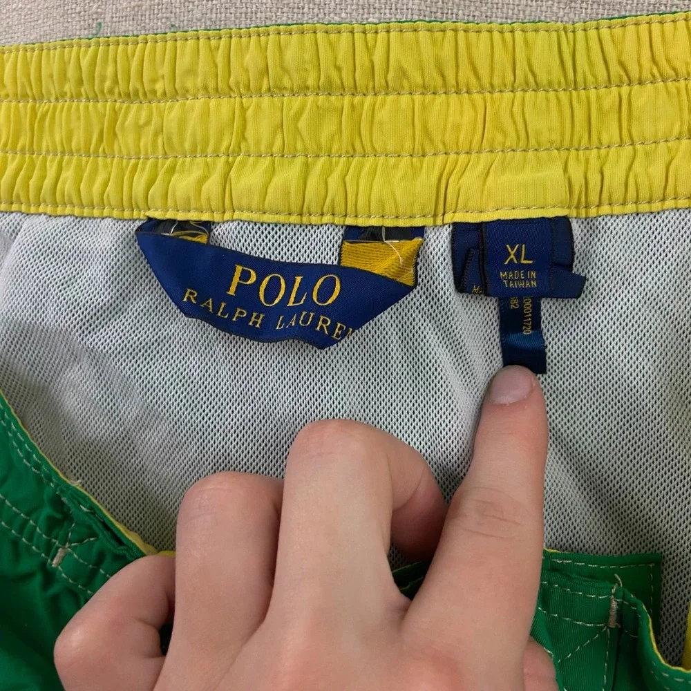 Polo‎ Ralph Lauren Swim Trunks Mens XL Green Cargo Pocket Drawstring Pony Logo